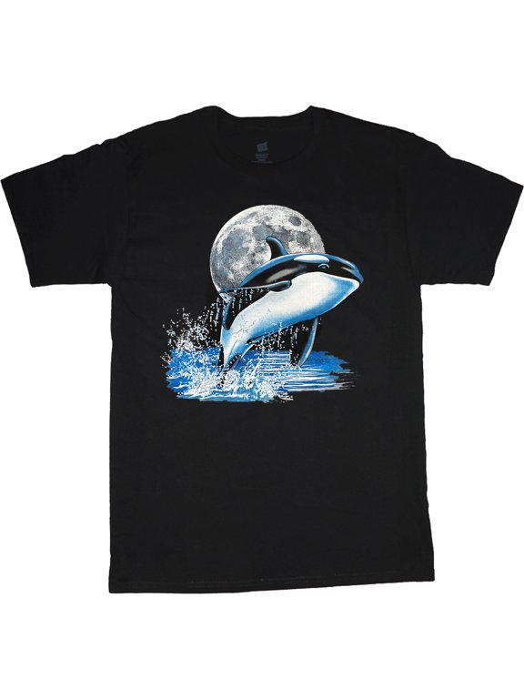 Night Moon Orca Whale T-shirt Mens Graphic Tees Clothing Apparel