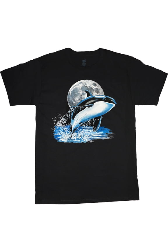 Night Moon Orca Whale T-shirt Mens Graphic Tees Clothing Apparel