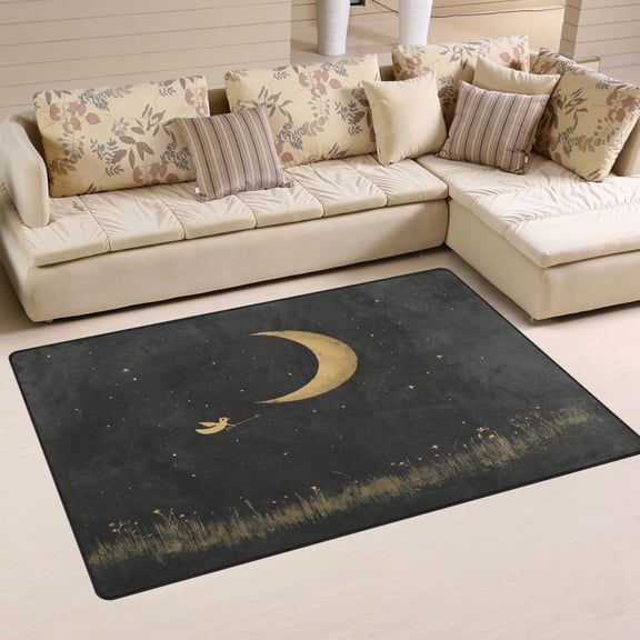 Night Moon Soft Polyester Area Rug 31''x20'', Non Slip, Memory Foam, Water Absorbent
