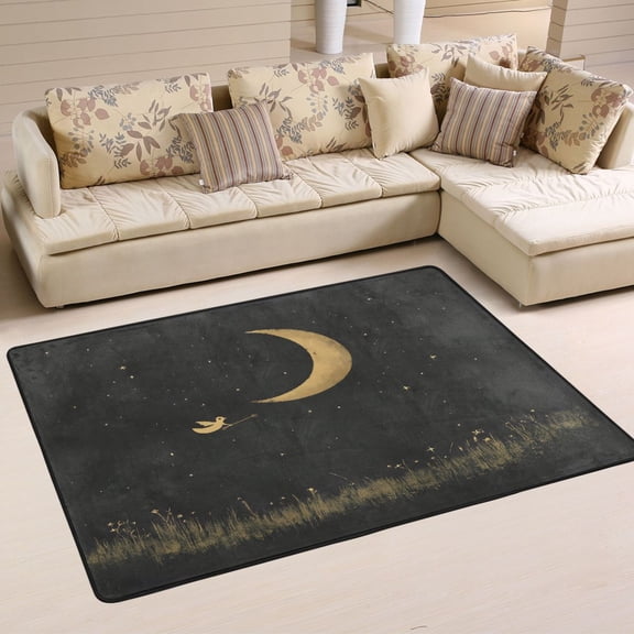 Night Moon Soft Polyester Area Rug 36''x24'', Non Slip, Memory Foam, Water Absorbent