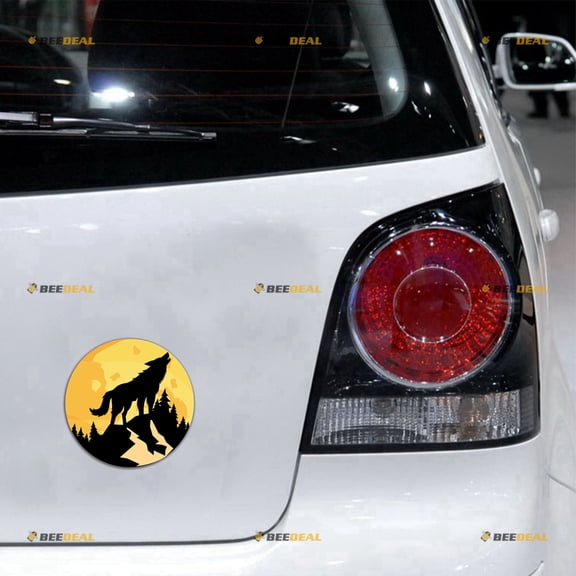 Night Moon Wolf Howling Wolves Mountain Pine Trees Car Magnet Sticker Magnetic Decal - 2 Pack Reflective 4" - for Truck Door Fridge Reusable Waterproof