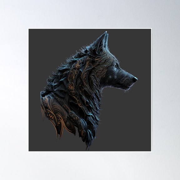 Night Moon Wolf Poster Wall Art, Modern Wall Decor, 24x24 UNFRAMED