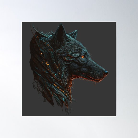 Night Moon Wolf Poster Wall Art, Modern Wall Decor, 30x30 UNFRAMED