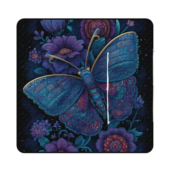 Night Moth Floral Ornate Midnight Design Picnic Blanket Waterproof Outdoor Beach Blanket Hand-held Pad Suitable for Travel, Camping, Beach, Family Gatherings