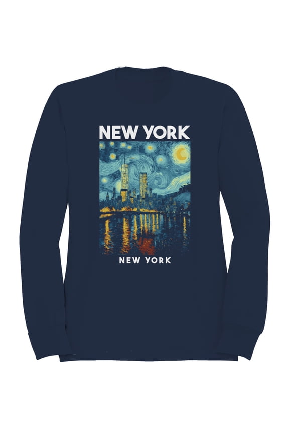 Night NYC Skyline Graphic Men's Navy Sweatshirt