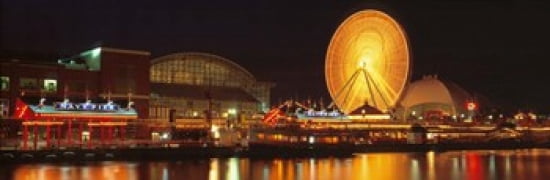 Night Navy Pier Chicago IL USA Canvas Art - Panoramic Images (36 x 12)