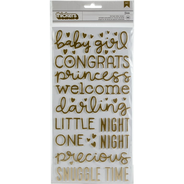 Night Night Baby Girl Thickers Stickers 5.5X11 2/Pkg-Words & Numbers/Gold  Foiled Foam