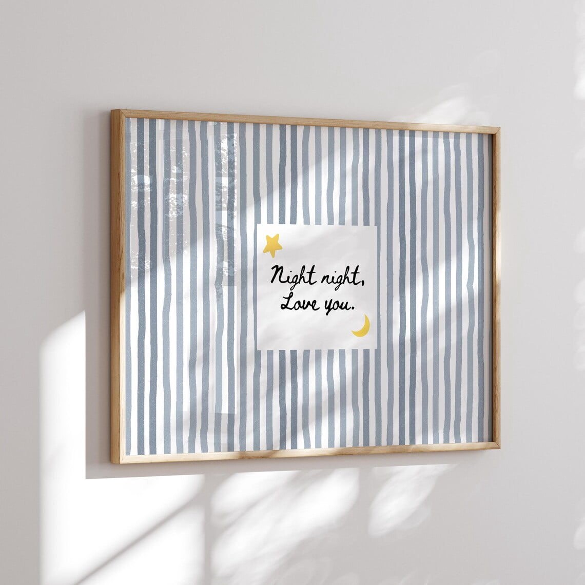 Night Night Love You Print: Blue Striped Cute Bedroom Wall Art ...