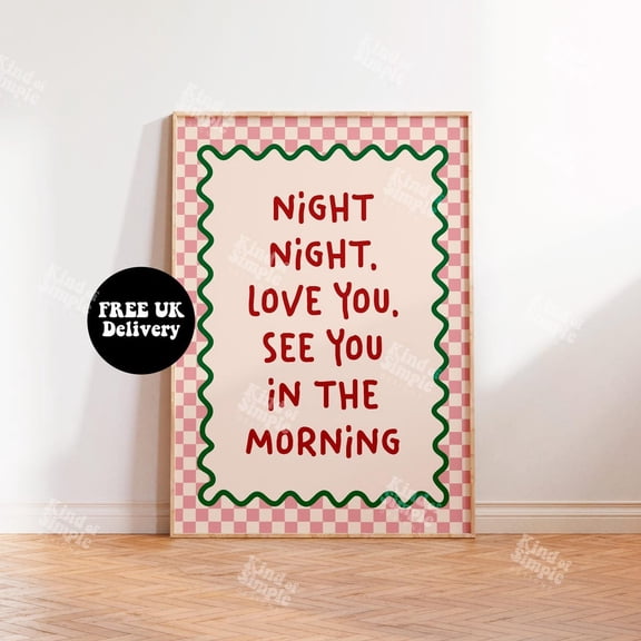 Night Night Love You See You In The Morning Poster, Love Partner For Her, A2 A1 Typography Bedroom Decor Wall Art, Unframed Canvas Size 8x12