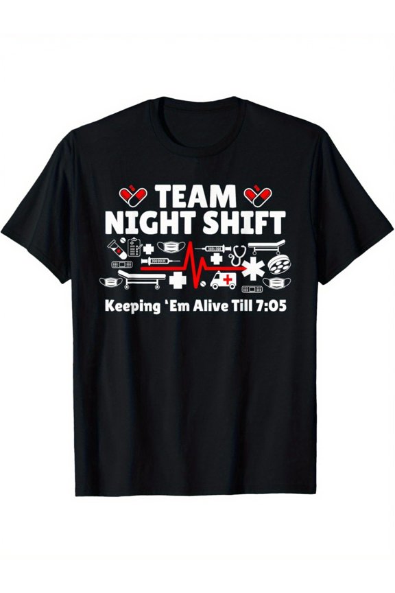 Night Nurse Life Rn LPN CNA Healthcare Heartbeat Love T-shirt