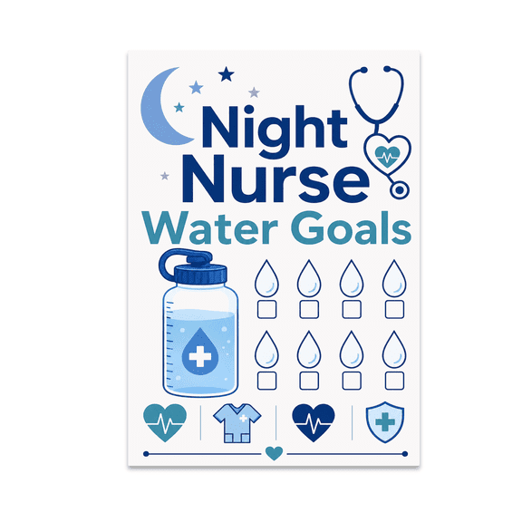 Night Nurse Water Goals Hydration Checklist - Night Shift Worker - 13x19 Poster Print