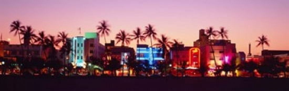 Night Ocean Drive Miami Beach Florida USA Canvas Art - Panoramic Images (18 x 6)