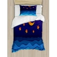 thumbnail image 1 of Night Ocean Duvet Cover Set, Cartoon Like Paper Cut Style Dreamy Crescent Moon and Stars Waves, Decorative 2 Piece Bedding Set with 1 Pillow Shams, Twin Size, Quartz and Multicolor, by Ambesonne, 1 of 3