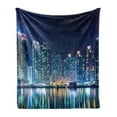 thumbnail image 1 of Night Ocean Soft Flannel Fleece Throw Blanket, Photo of Business Skyline of Urban Area Architecture, Cozy Plush for Indoor and Outdoor Use, 50" x 60", Dark Petrol Blue Beige, by Ambesonne, 1 of 5