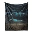 thumbnail image 1 of Night Ocean Soft Flannel Fleece Throw Blanket, Woman Stands Alone Gothic Tidal Wave by the Beach Print, Cozy Plush for Indoor and Outdoor Use, 70" x 90", Taupe Cadet Blue, by Ambesonne, 1 of 5