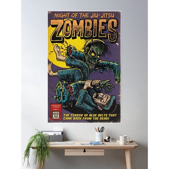 Night Of The Jiu Jitsu Zombies Poster Wall Art, Modern Wall Decor For Living Room Bedroom, 24x36 UNFRAMED