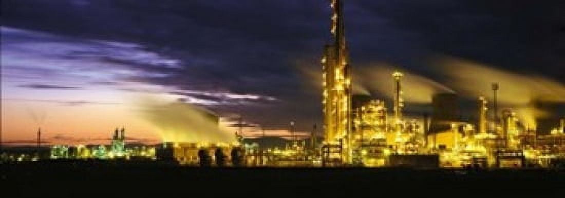 Night Oil Refinery Canvas Art - Panoramic Images (35 x 12)
