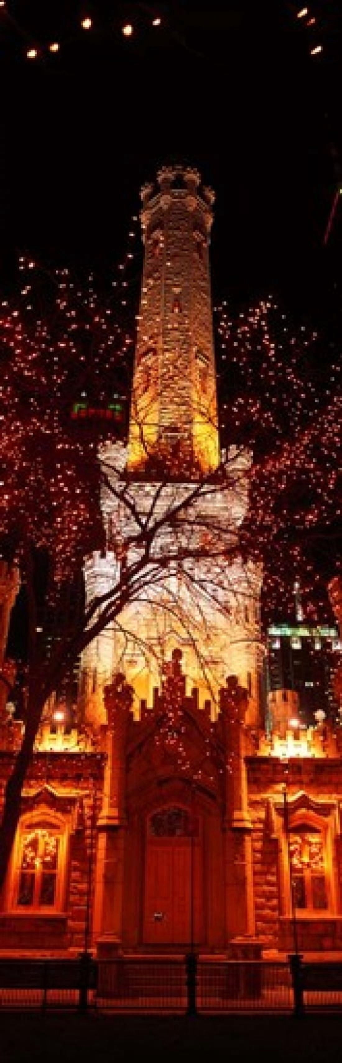 Night Old Water Tower Chicago Illinois USA Canvas Art - Panoramic Images (36 x 12)