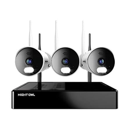 Night Owl 10 Channel 4K Bluetooth Wi-Fi NVR with 1TB Hard Drive and 3 Wi-Fi IP 1080p Spotlight Cameras with 2-Way Audio and Audio Alerts and Sirens