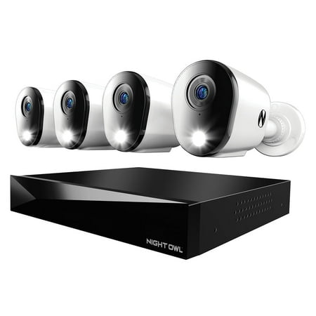 Night Owl - 12 Channel 4 Camera Indoor/Outdoor Wired 4K 1TB DVR Security System with 2-way Audio - Black/White