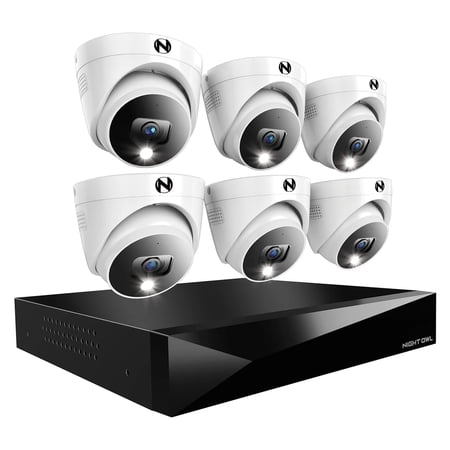 Night Owl - 12-Channel, 6-Camera Dome Indoor/Outdoor Wired 2K 2TB DVR Security System with 2-Way Audio - Black/White