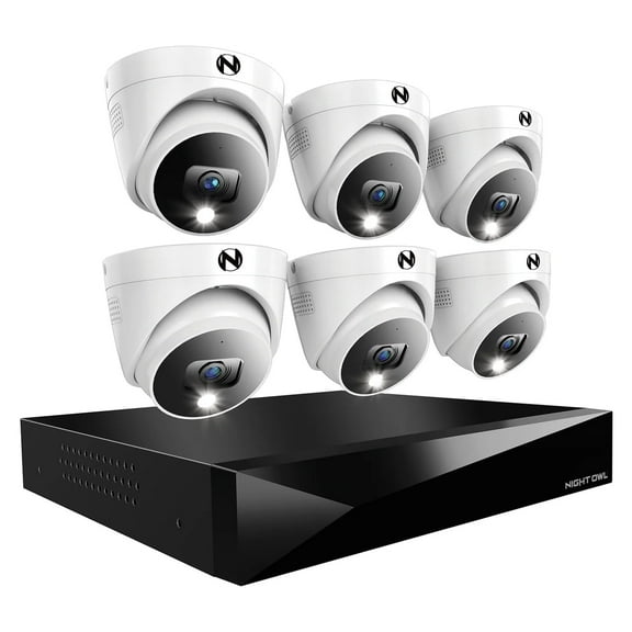 Night Owl 12 Channel DVR Security System with 2TB Hard Drive and 6 Wired 2K Resolution Dome Cams