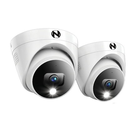 Night Owl Add On Wired 2K Resolution Deterrence Dome Cameras with 2-Way Audio - 2 Pack - White