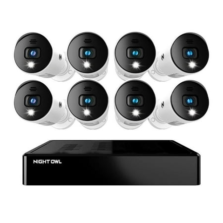 Night Owl - 8-Channel, 8-Camera Indoor/Outdoor Wired 1080p HD 1TB DVR Spotlight Cameras - White