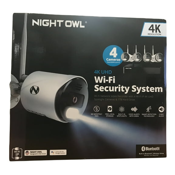 Open Box Night Owl CL-BT8WN-14L Wi-Fi Bluetooth NVR with (4) AC Powered Wi-Fi IP 4K Spotlight Cameras
