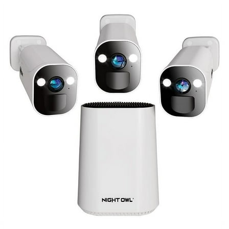 Night Owl Expandable Wi-Fi Security Hub with 64GB microSD Card and 3 Wire Free 2K Deterrence Cameras