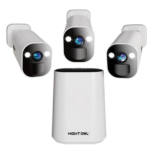Night Owl Expandable Wi-Fi Security Hub with 64GB microSD Card and 3 Wire-Free 2K Deterrence Cameras