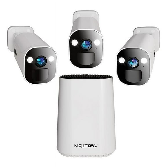 Night Owl Expandable Wi-Fi Security Hub with 64GB microSD Card and 3 Wire Free 2K Deterrence Cameras
