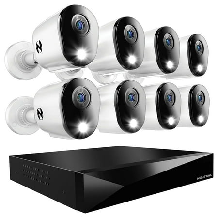 Night Owl - 12 Channel 8 Camera Wired 2K 1TB DVR Security System with 2-way Audio - White