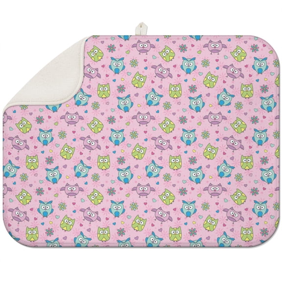 Night Owl Fantasy Dish Drying Mat - Colorful Microfiber Countertop Pad with Moon and Stars Design, 18x24 Inches