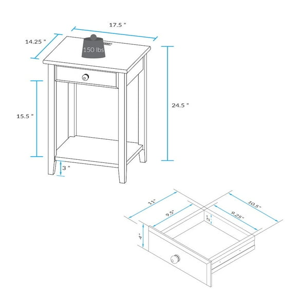 Casual Home Night Owl Nightstand with USB Port - Walnut Black