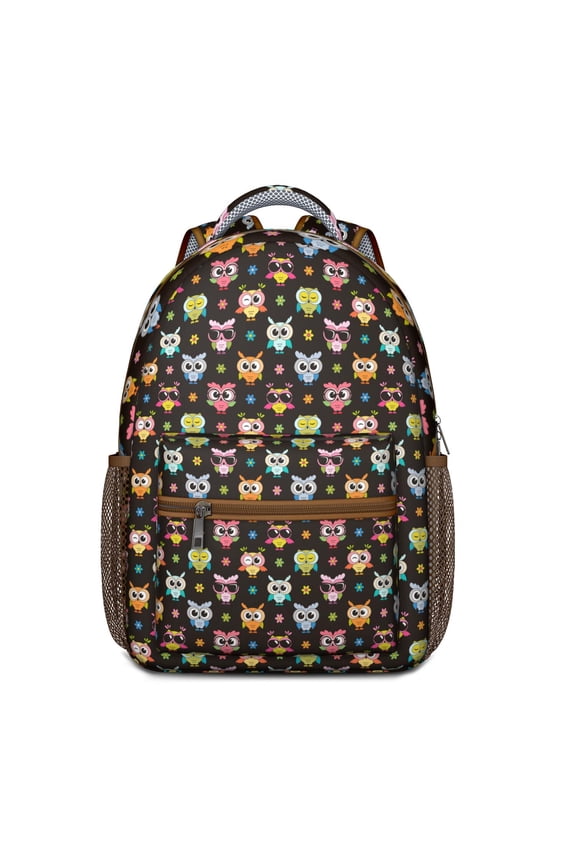 Night Owl Pattern School Backpack – Cute Snowy Owl Design with Big Eyes and Cartoon Print