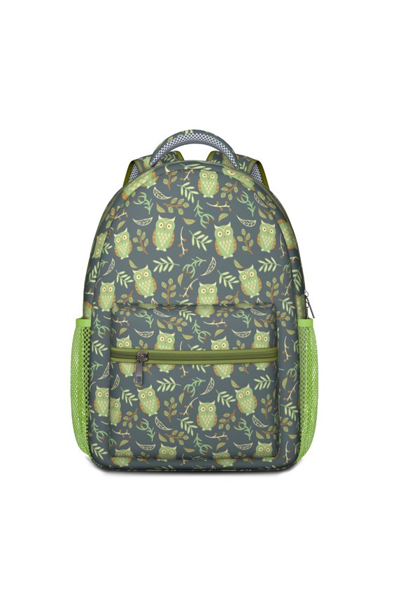 Night Owl Pattern School Backpack – Cute Snowy Owl Design with Big Eyes and Cartoon Print