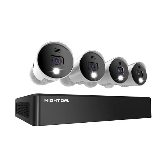 Night Owl 8 Channel 4K Bluetooth DVR with 1TB Hard Drive and 4 Wired 4K Spotlight Cameras with Audio Alerts and Sirens