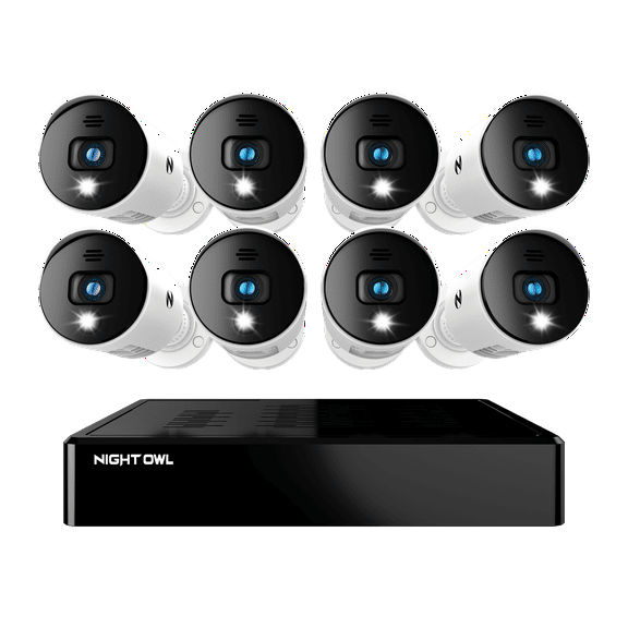 Open Box Night Owl Security Camera System CCTV, 8 Channel Bluetooth DVR with 1TB Hard Drive, 8 Wired 1080p HD Spotlight Surveillance Bullet Cameras, Audio Enabled Indoor Outdoor Cameras with Night Vision