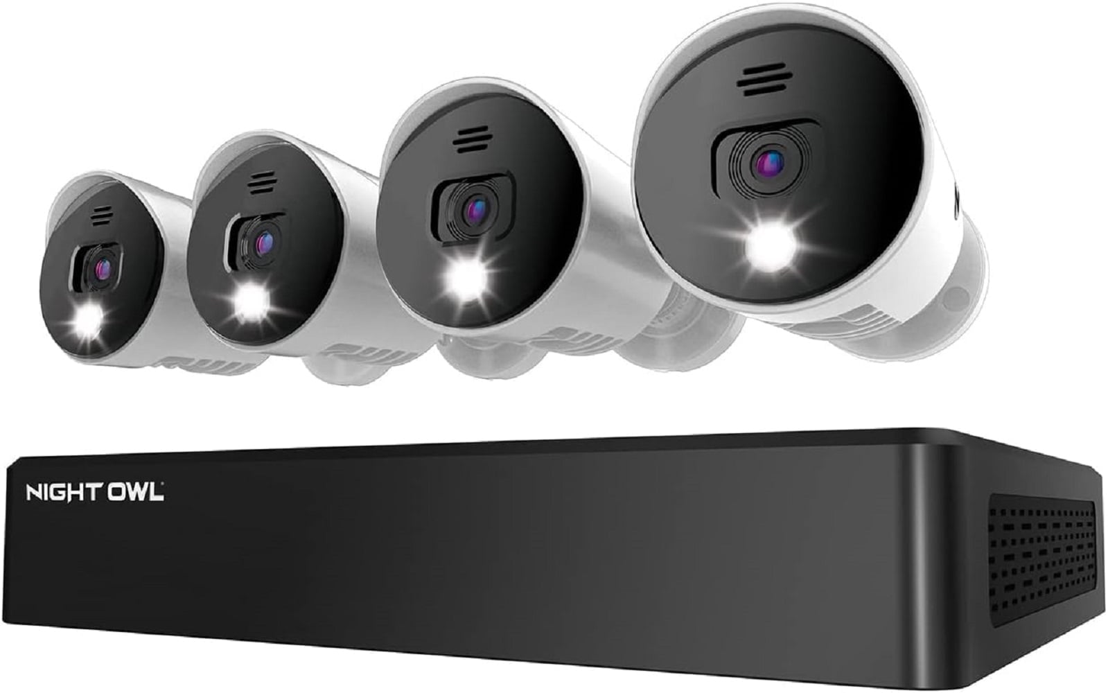 Night Owl Smart Detection Technology 4K UHD 4 CH Bullet Surveillance Camera, White & Black, 4 (Count)