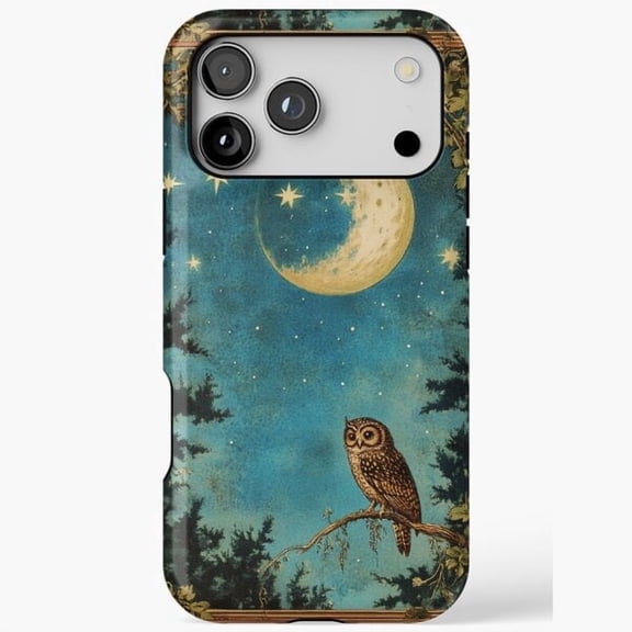 Night Owl Starry Moon Aesthetic Protective Phone Case for iPhone 11–17 V11393