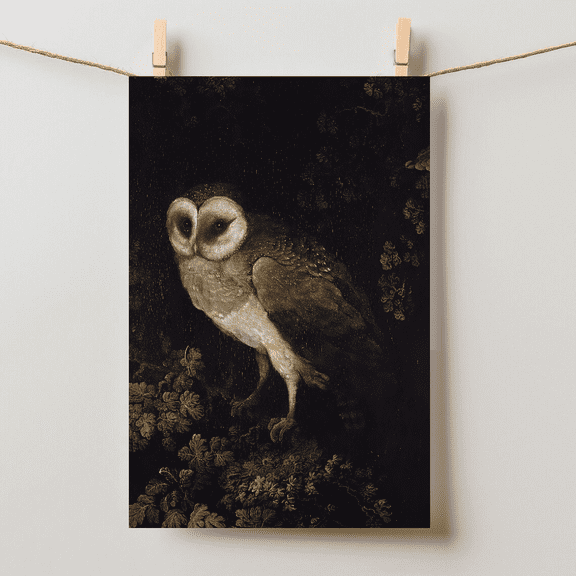 Night Owl Vintage Nocturnal Bird Dark Moody Wall Decor Unframed Paper Poster 8x10in