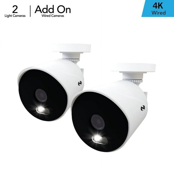 Night Owl Wired 4K Ultra HD Spotlight Surveillance Bullet Cameras, Indoor Outdoor, Night Vision, White, 2-Pack, Add to a Compatible Night Owl Recorder