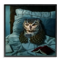 Night Owl on Phone in Bed Funny Animal 12 in x 12 in Framed Painting Art Print, by Stupell Home Décor