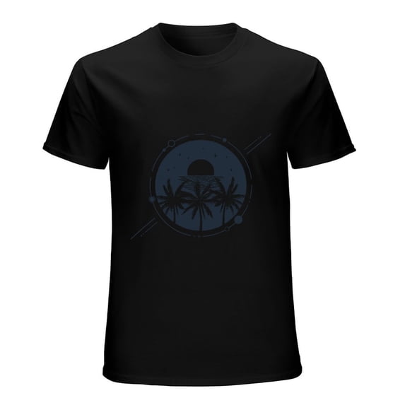 Night, Palms And Stars Men’s Graphic T-shirt Vintage Short Sleeve Sport Tee Black 2XL