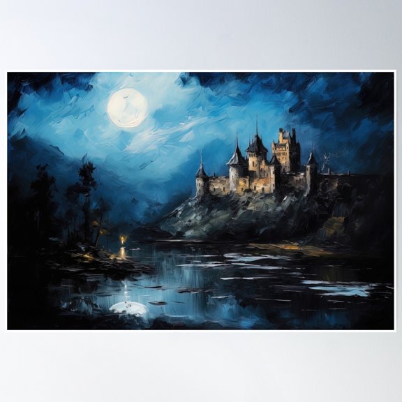 Night Panoramas, Gothic Castles Poster Wall Art, Modern Wall Decor, 24x36 UNFRAMED