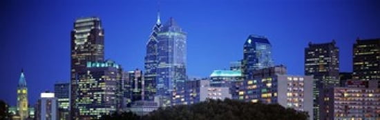 Night Philadelphia Pennsylvania USA Canvas Art - Panoramic Images (36 x 12)
