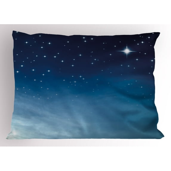Night Pillow Sham Ombre Inspired Sky with Vibrant Stars Universe Astronomy Exploration, Decorative Standard King Size Printed Pillowcase, 36 X 20 Inches, Pale Blue Dark Blue White, by Ambesonne