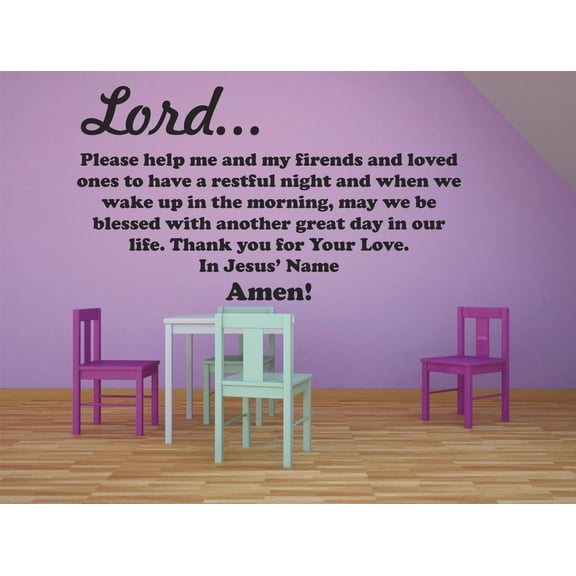 Night Prayer For Sleeping Religious Praying Good Night Sleep Wall Decal Vinyl Sticker Design for Girls Boys Kid Room Bedroom Nursery Kindergarten Home Decor Mural Wall Art Decoration Size (20x40 inch)