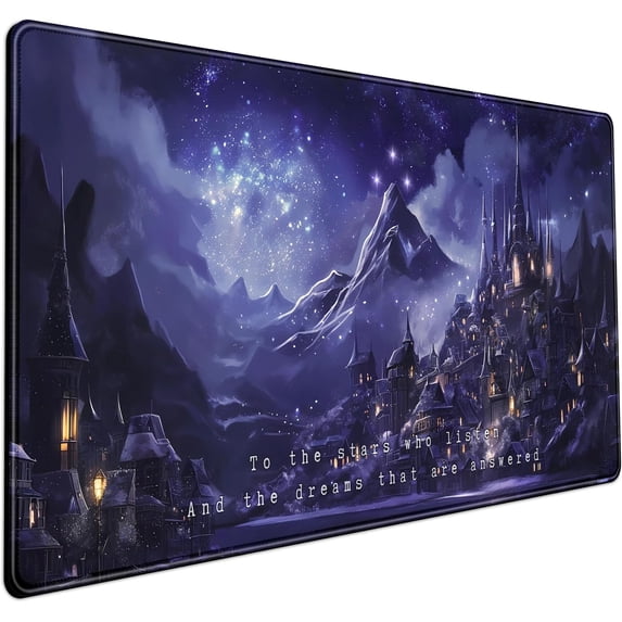 Night Purple Desk Mat Dark Academia Anime Computer Desk Keyboard Mat, 31.5 X 15.8 in Office Decor for Women Castle Aesthetics Mouse Pad XXL for Desktop Laptop Computer Mouse Gaming Pad